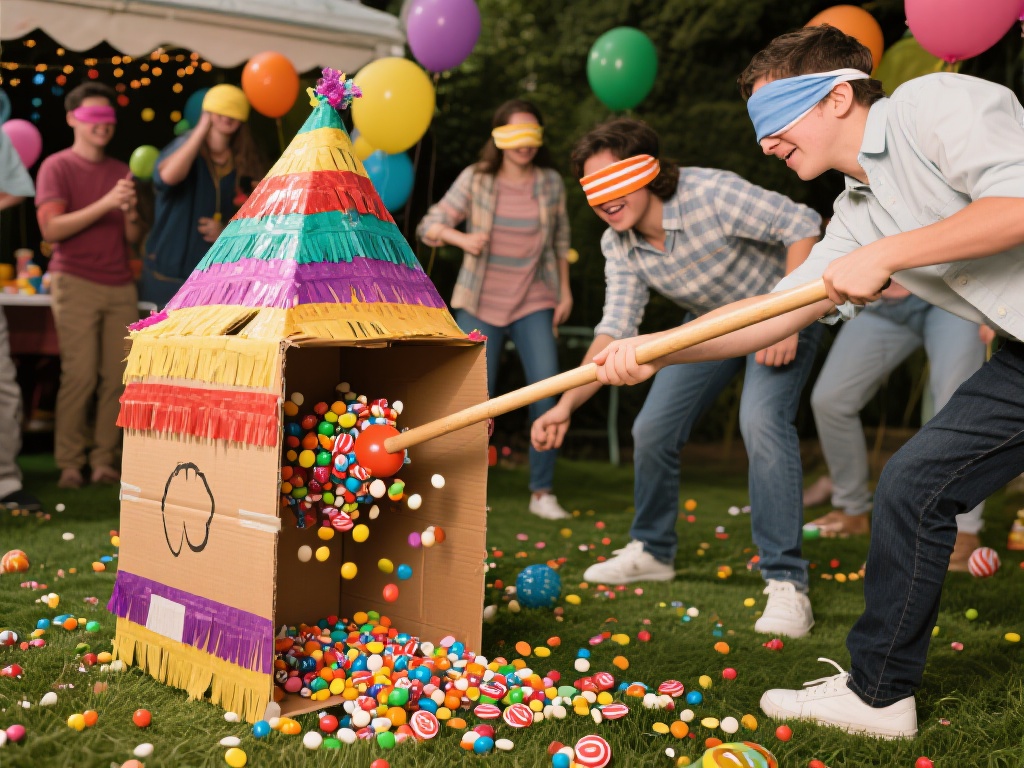 蒙眼打糖果游戏的规则非常简单。首先，准备一个可耐受